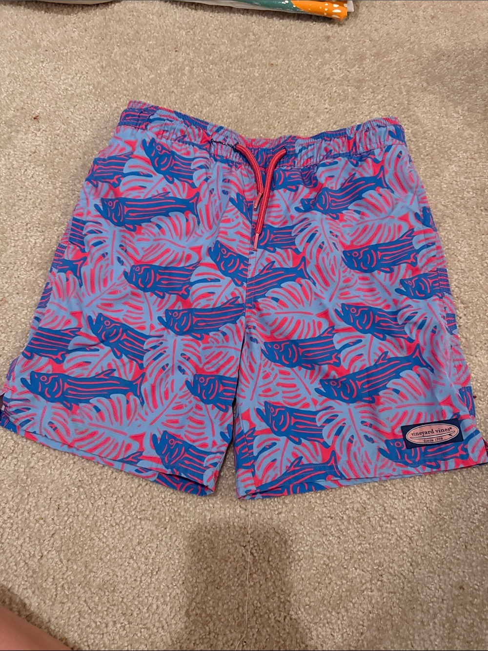 Vineyard Vines Blue & Pink Fish Print Hybrid Shorts